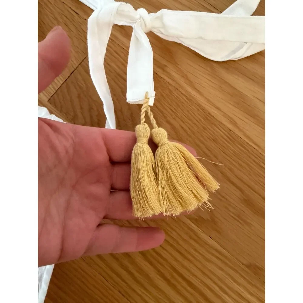 Ranees Halter Cotton Maxi Sundress White Gold Geometric Embroidery S/M NWOT - Picture 6 of 7